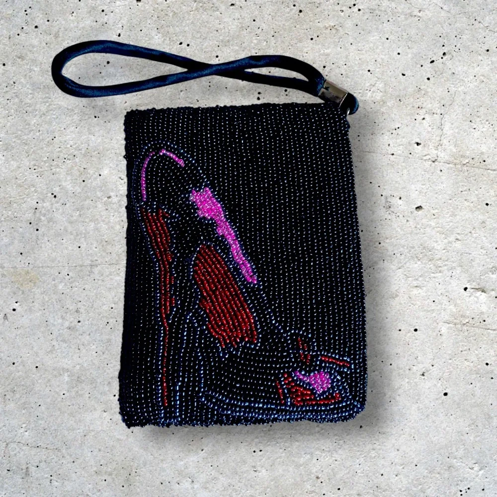 Black Beaded Clutch red bottom  high heel